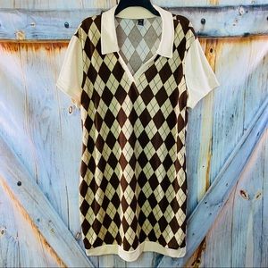 NWOT Shein Short Sleeve Diamond Plaid Tunic Top Brown Tan 4XL